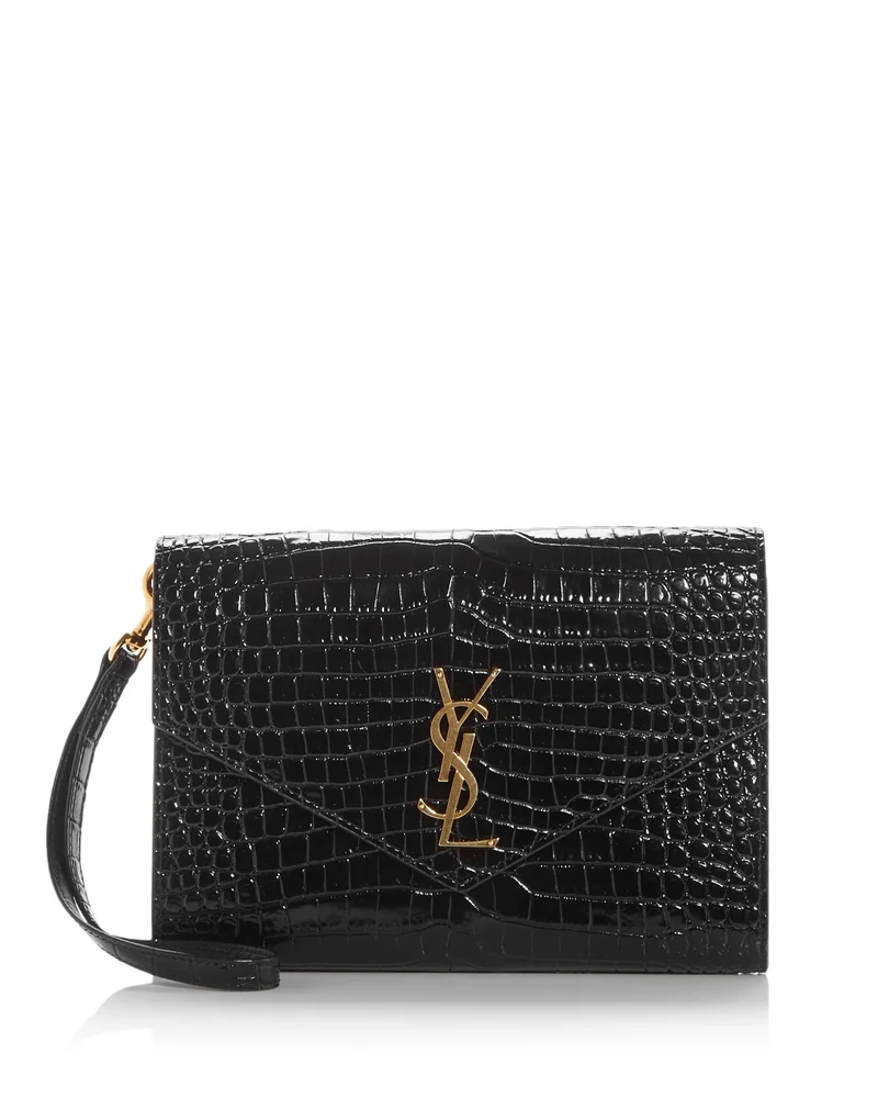 Cassandre Flap Pouch in Crocodile-Embossed Shiny Leather