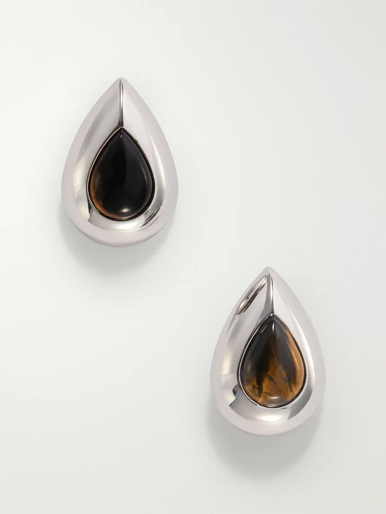 Vale rhodium-plated tiger's eye earrings