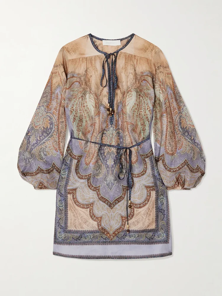 Wanderlust belted printed silk tunic