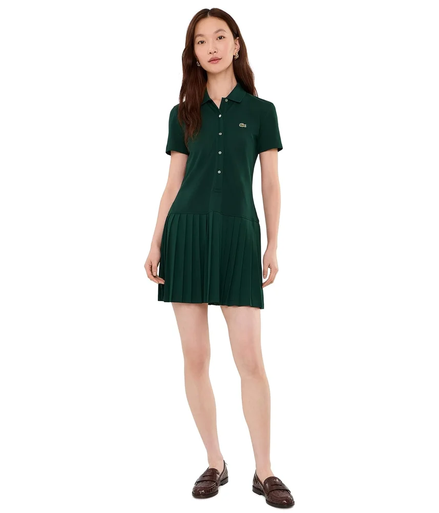 Stretch Pique Pleated Polo Dress