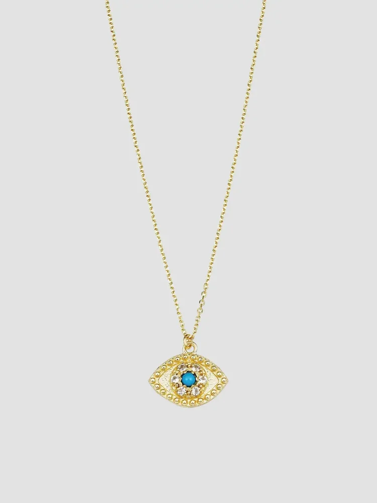 14K Yellow Gold, Turquoise Evil Eye Pendant