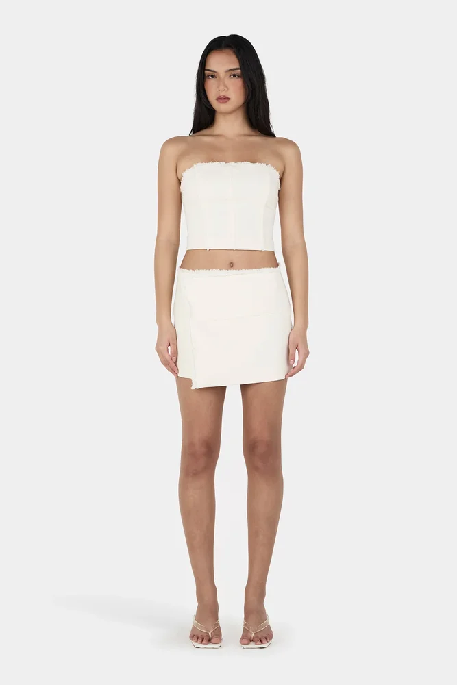 Tate Frayed Mini Skirt Ecru Denim