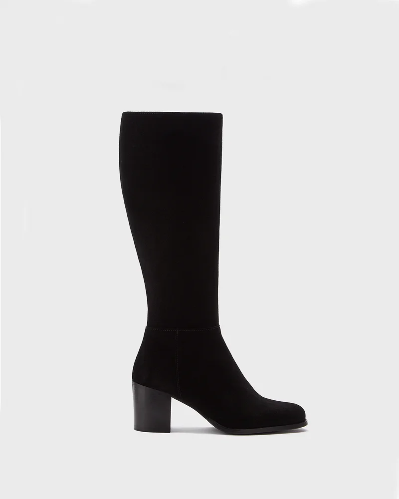 Dalia Petite Shaft Knee-High Boots in Black Suede