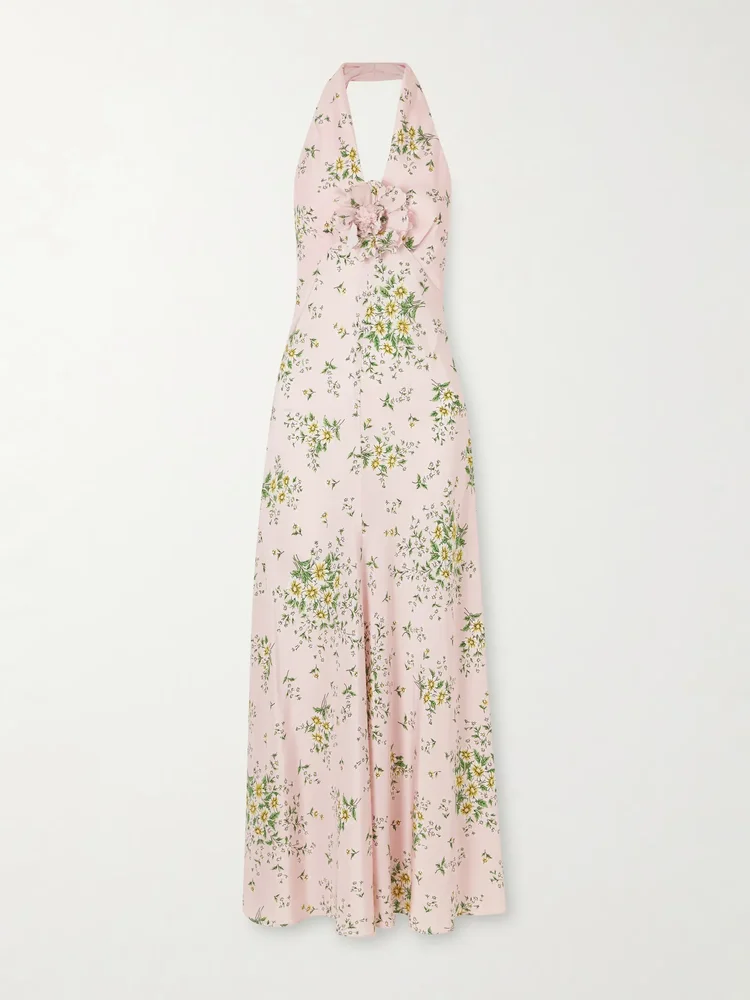 Floral-print silk-crepe midi dress