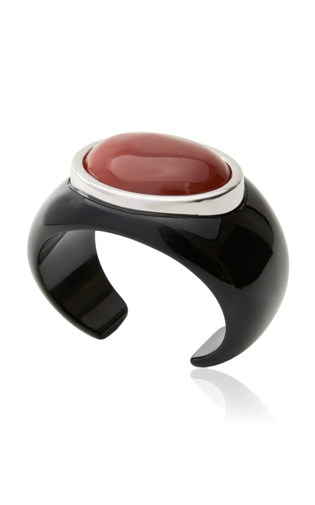 Lina Rhodium-Plated Brass Resin and Carnelian Cuff