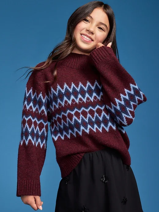 Mock-Neck Fair Isle Sweater for Girls