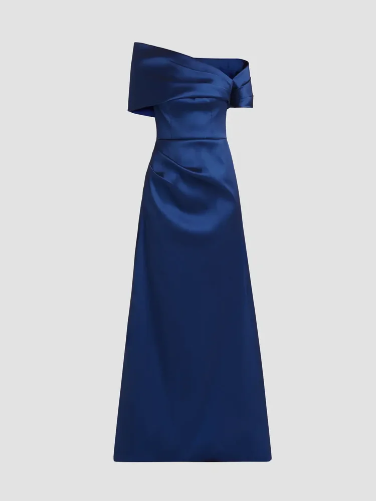 Asymmetrical Stretch Mikado Off-The-Shoulder Gown