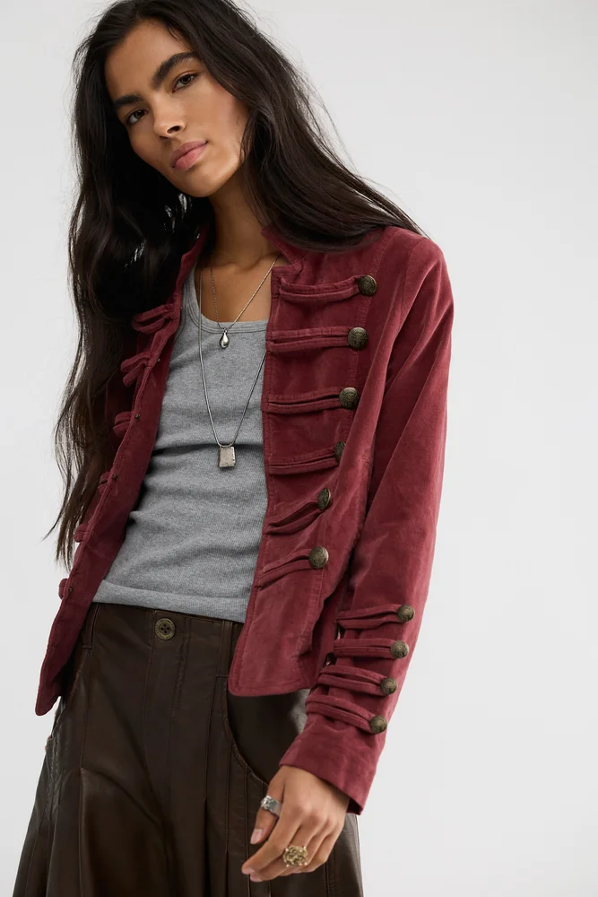 Fitted Velvet Military Jacket