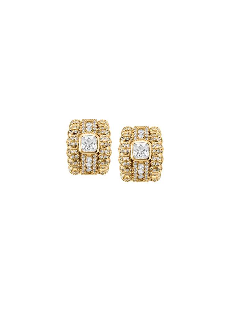 Petite Crawford Earrings in Lab White Sapphire, 18K Gold Coated Brass