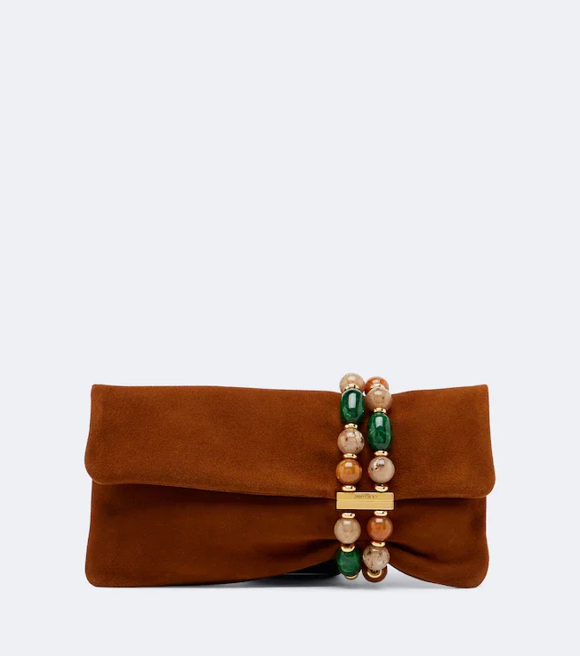 Zandra beaded suede clutch