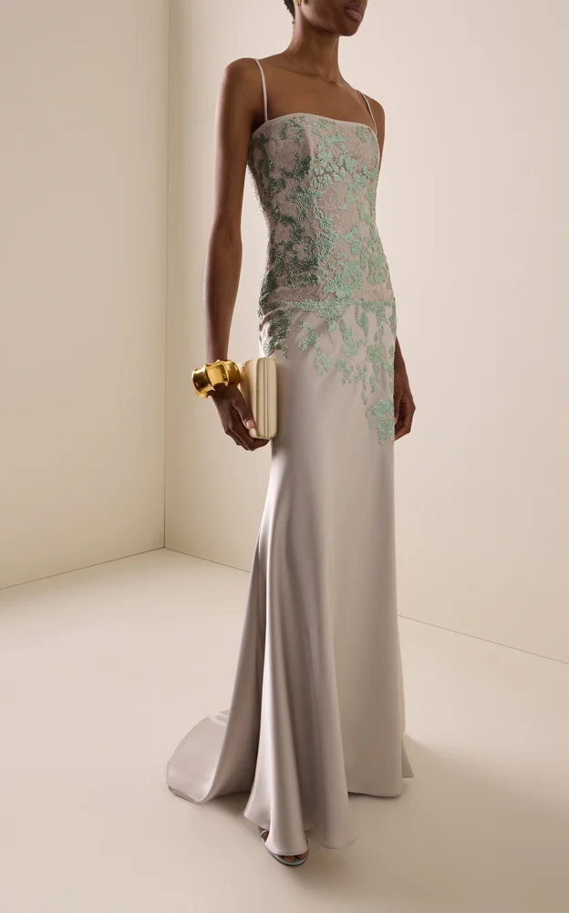 Jennan Sequined Lace and Satin Gown