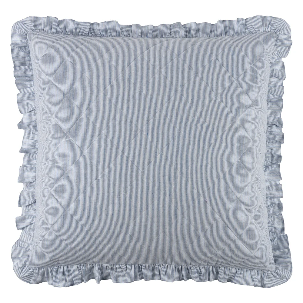 Parris Stripe Linen Quilted Sham in French Blue