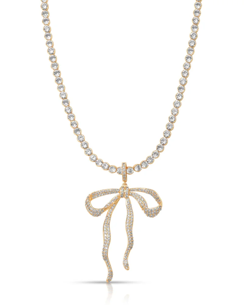 Pavé Bow Tennis Necklace, 12-17"