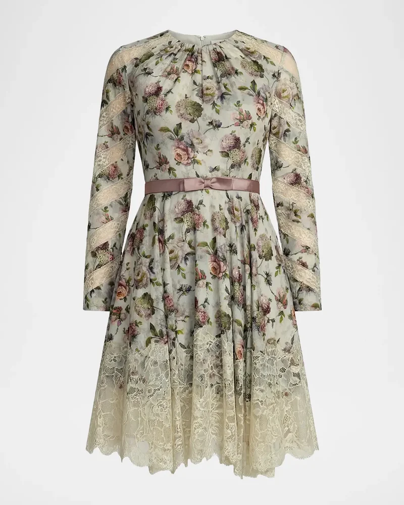 Floral Lace-Hem Knee-Length Dress
