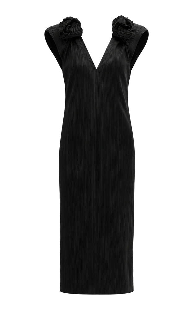Plisse Satin Midi Dress