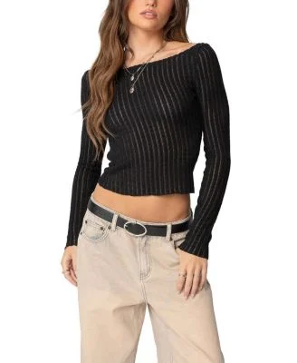 Textured Sheer Boat Neck Top
