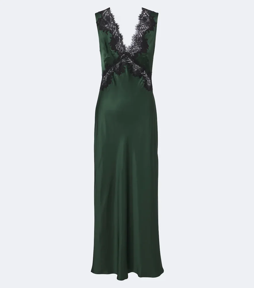Lysandra lace-trimmed satin midi dress