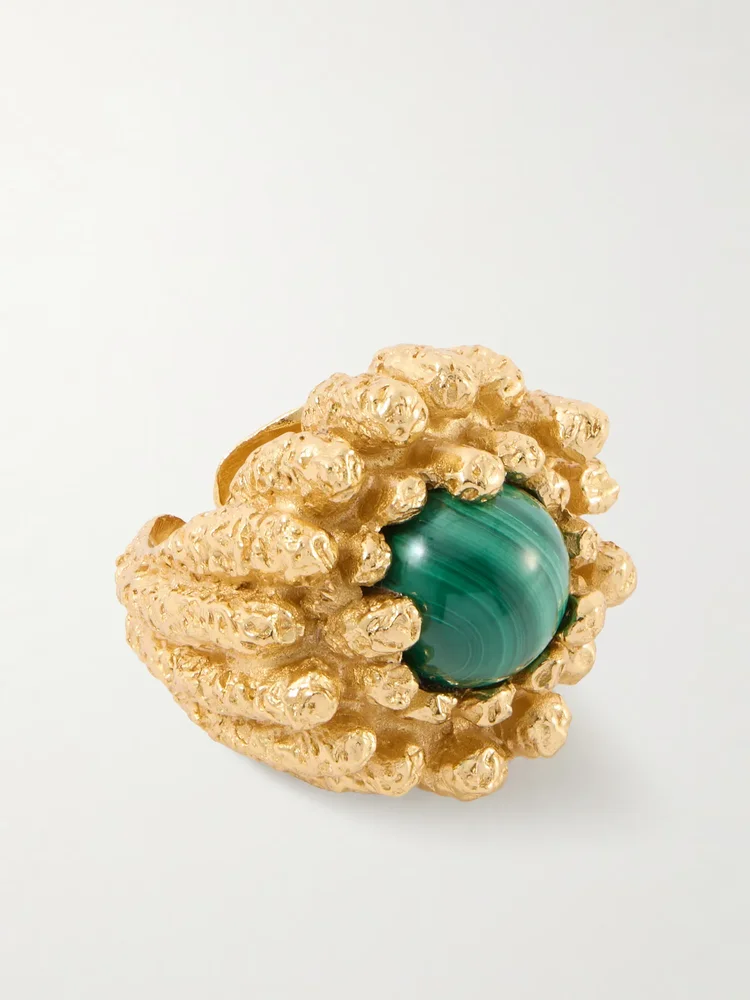 Lia 18-karat gold-plated pewter and resin ring