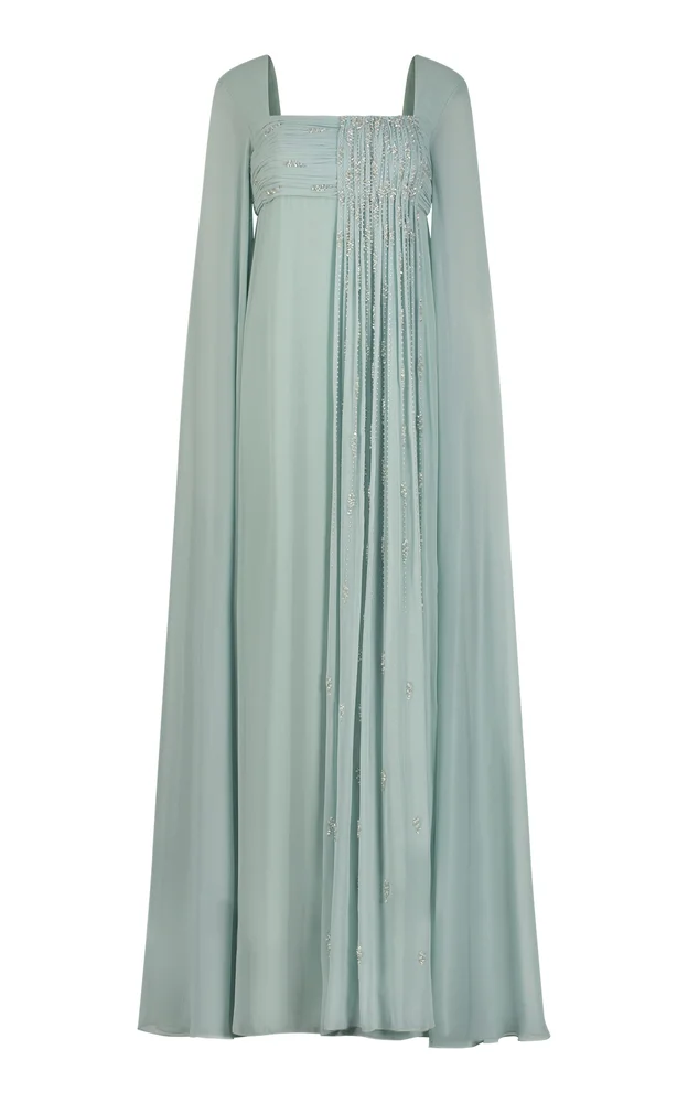 Zenith Pleated Embellished Chiffon Caftan Dress