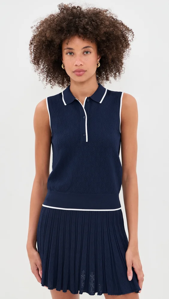 Pointelle Sleeveless Polo Top
