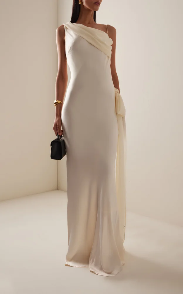 Helena Chiffon-Detailed Satin Gown