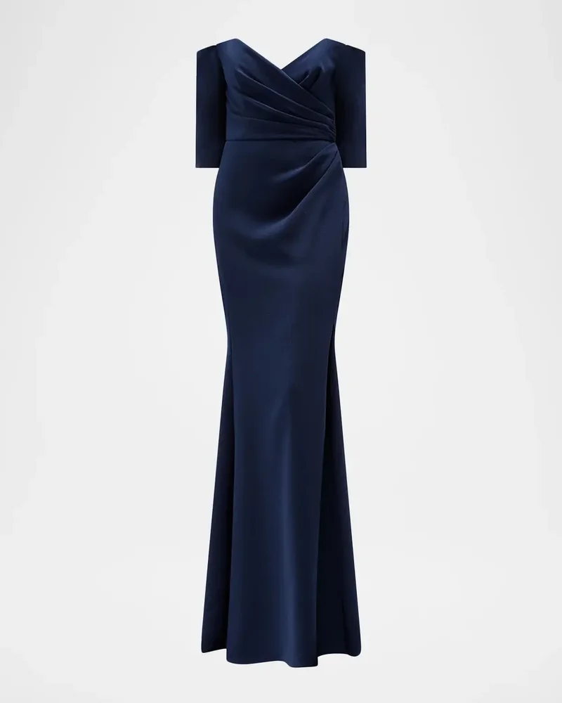Stretch Crepe Off-The-Shoulder Gown