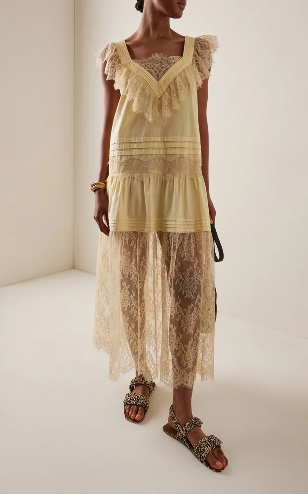 Hilda Pleated Lace Midi Dress