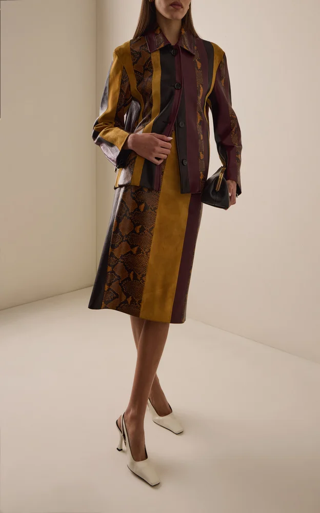 Sirine Pieced Leather Midi Skirt