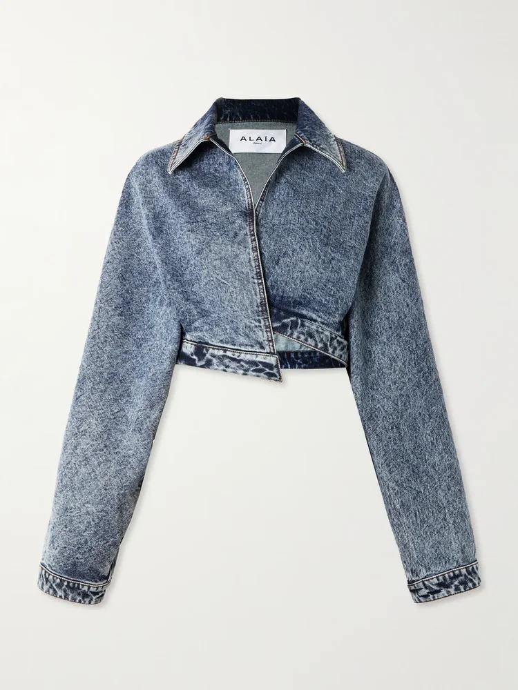 Cropped asymmetric denim jacket