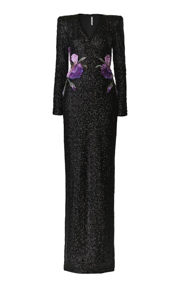 Floral Applique Sequined Gown