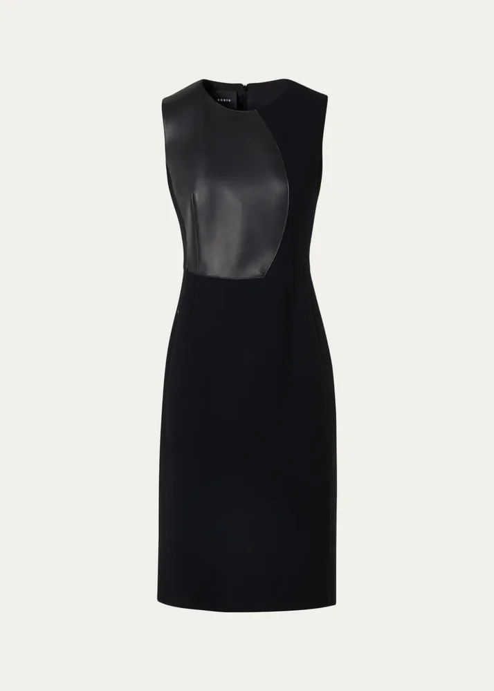 Wool and Orbit Leather Sleeveless Sheath Dress