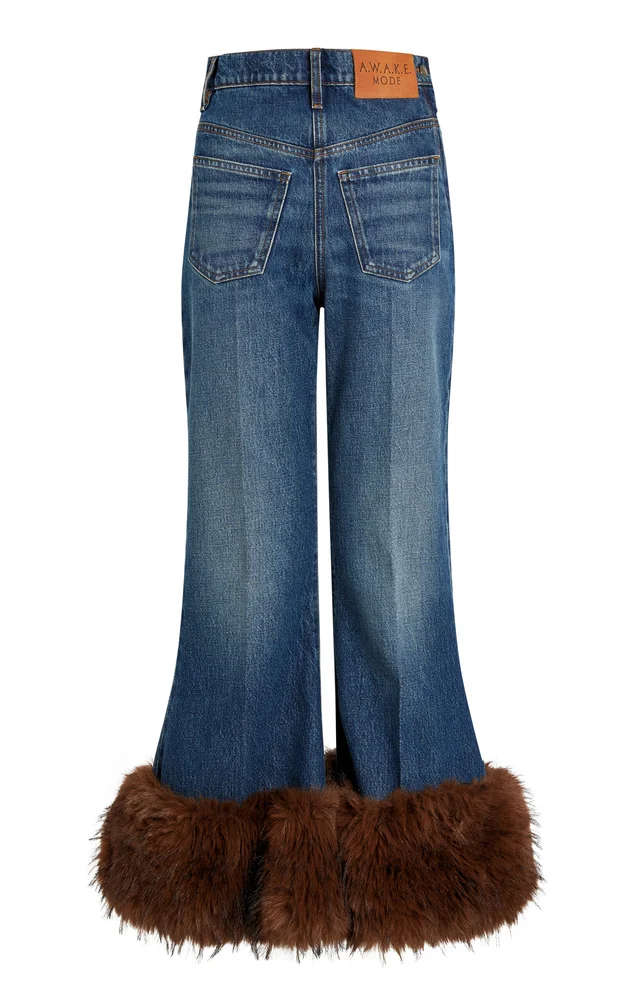 Cropped Faux-Fur Trimmed Cropped Flared Jeans