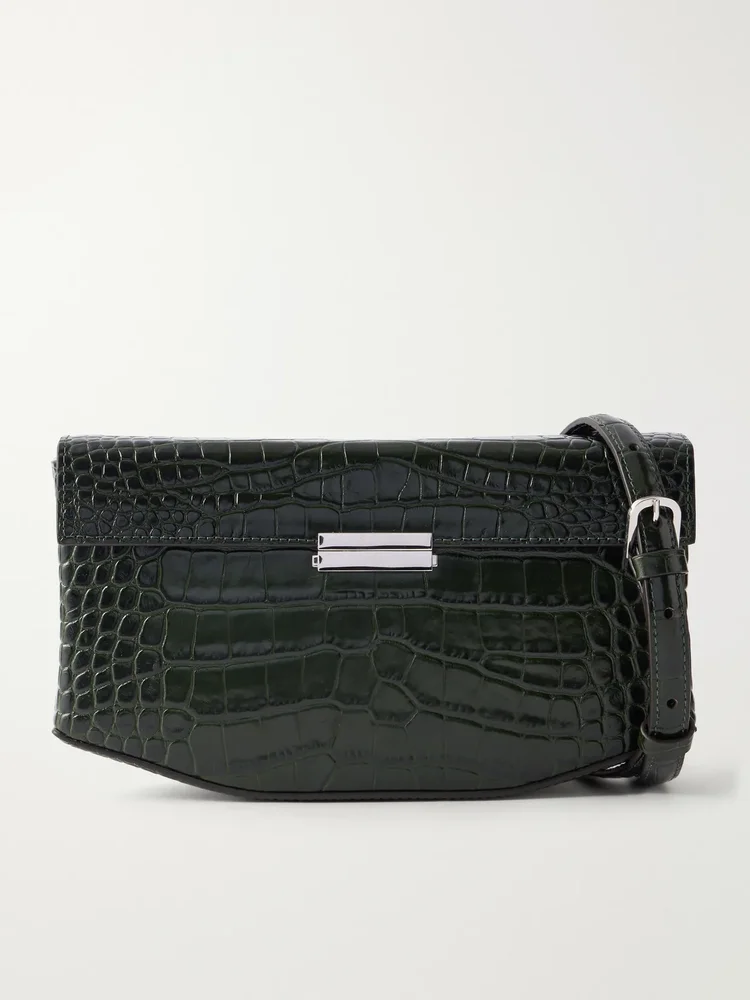Clip croc-effect leather shoulder bag
