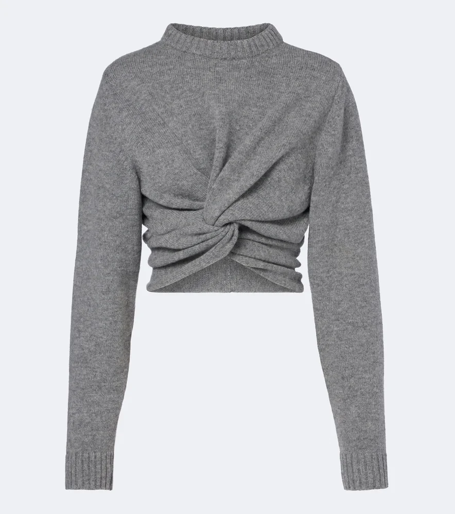 Cropped gathered wool sweater