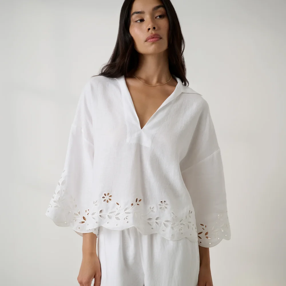 Eyelet Lattice Boyfriend Shirt