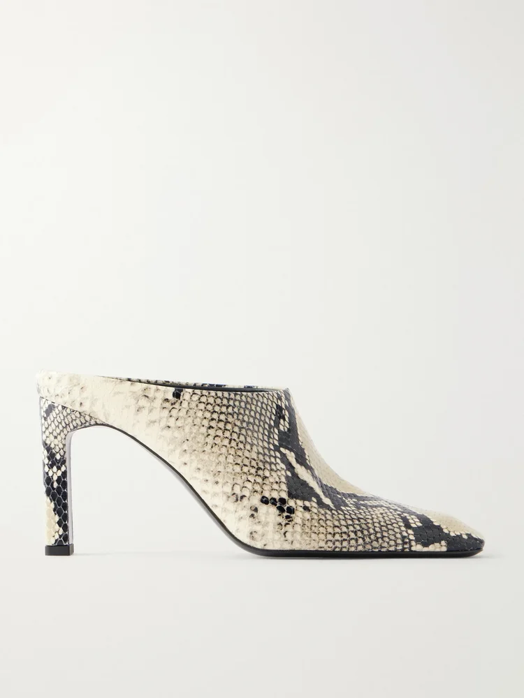 Bar 85 Snake-Effect Leather Mules