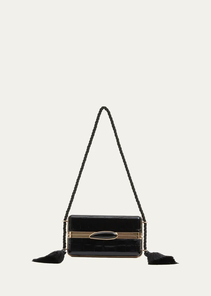 Roma Croc-Embossed Leather Shoulder Bag