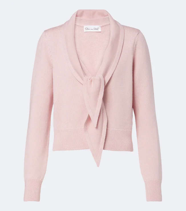 Tie-neck virgin wool cardigan