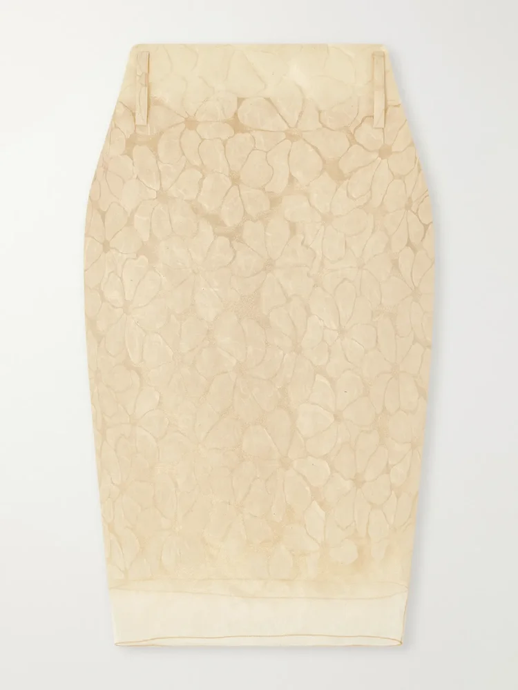 Tiered floral-appliquéd organza midi skirt