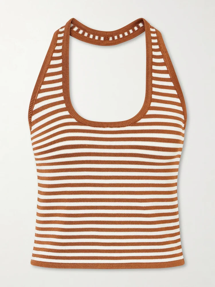 Halterneck striped knitted top