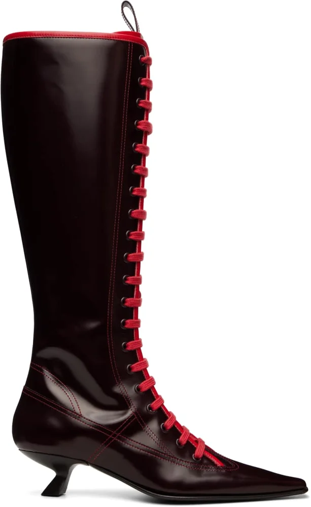 Brown Leather Lace-Up Tall Boots
