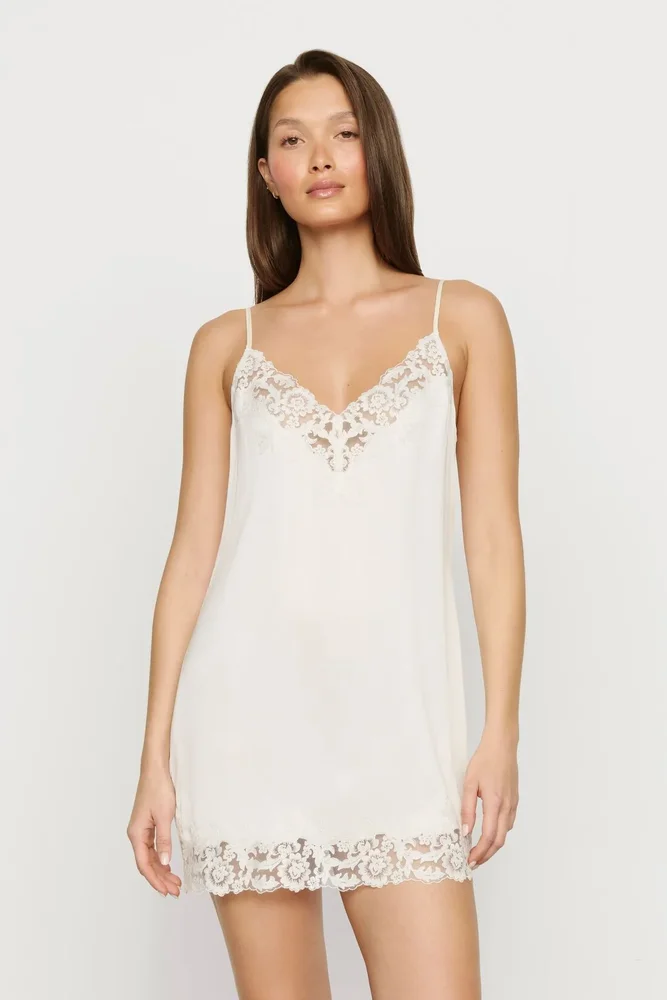 Washable Silk with Lace Embroidery Short Slip