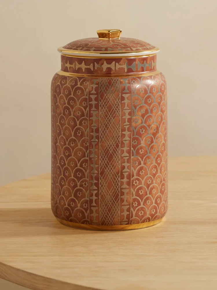 Ashanti large gold-plated earthenware canister
