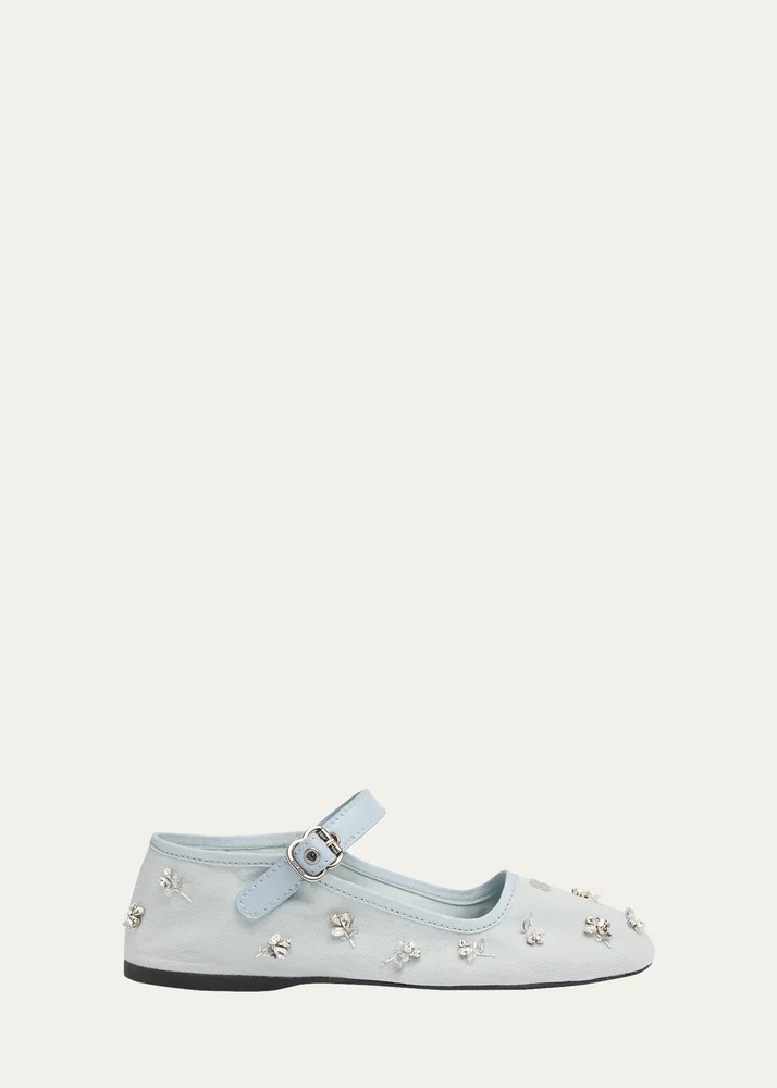 Embellished Canvas Mary Jane Ballerina Flats