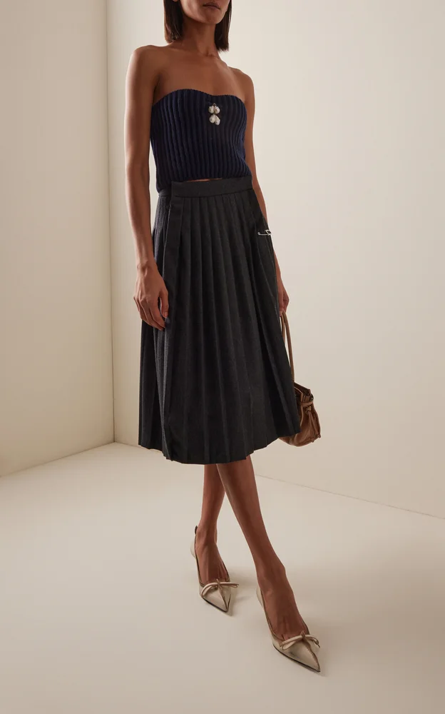 Pearl-Embellished Knit Wool-Cashmere Bustier Top