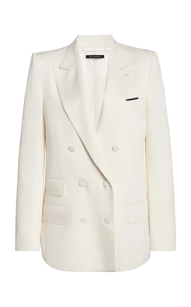 Silk Twill Double-Breasted Blazer