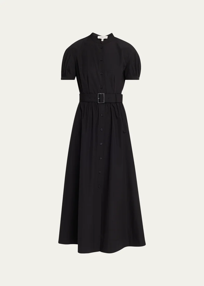 New York Puff-Sleeve Organic Cotton Poplin Midi Dress