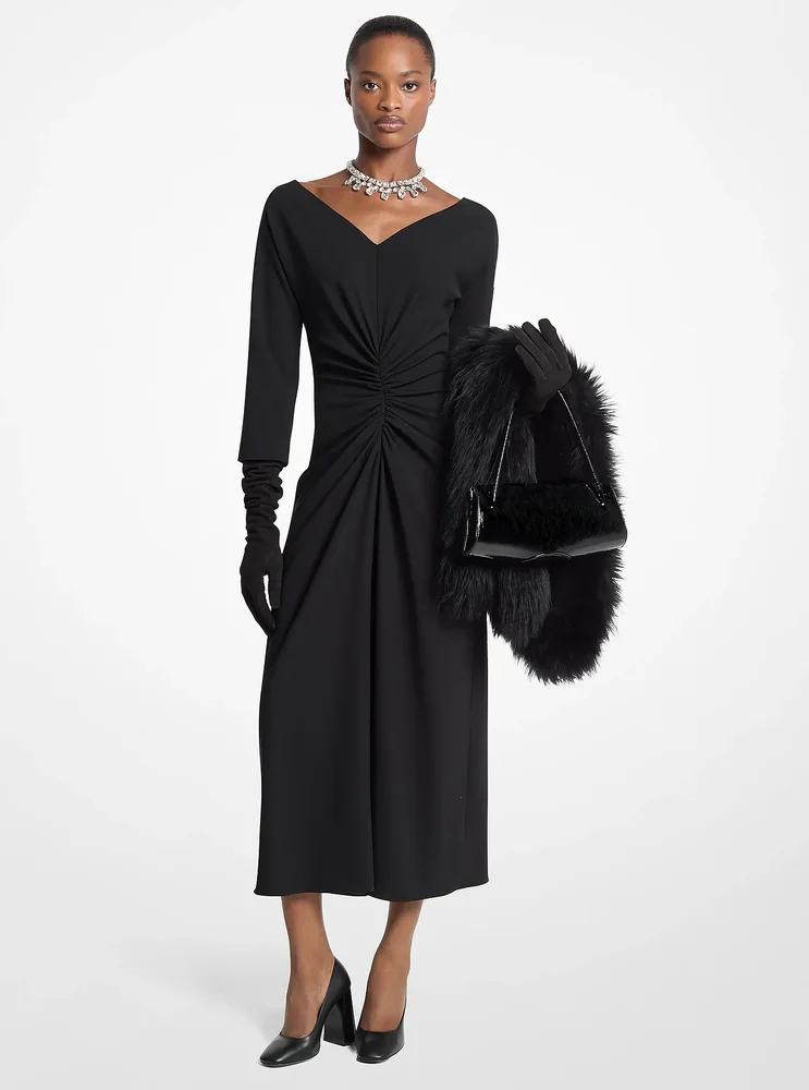 Stretch Wool Crepe Ruched Dress