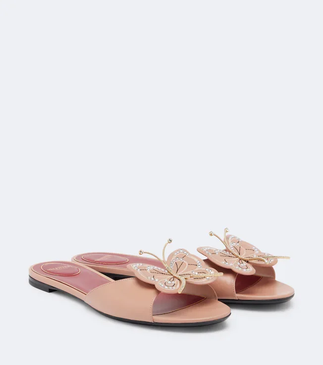 Flutterby embellished leather slides