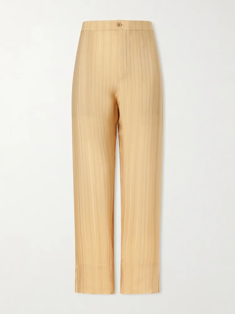 Striped silk straight-leg pants